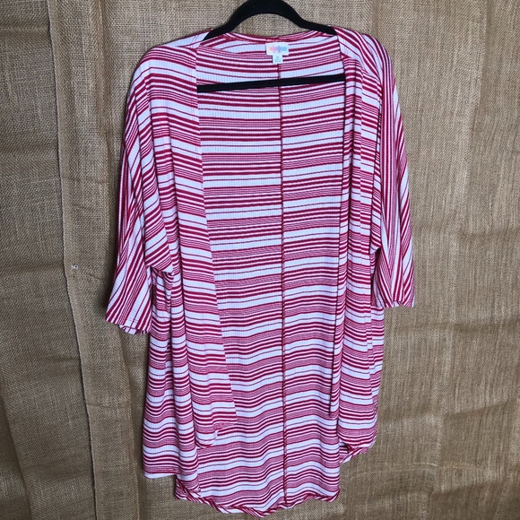 LuLaRoe Sweaters - Lularoe Lindsay Striped SZ M Red White Cardigan